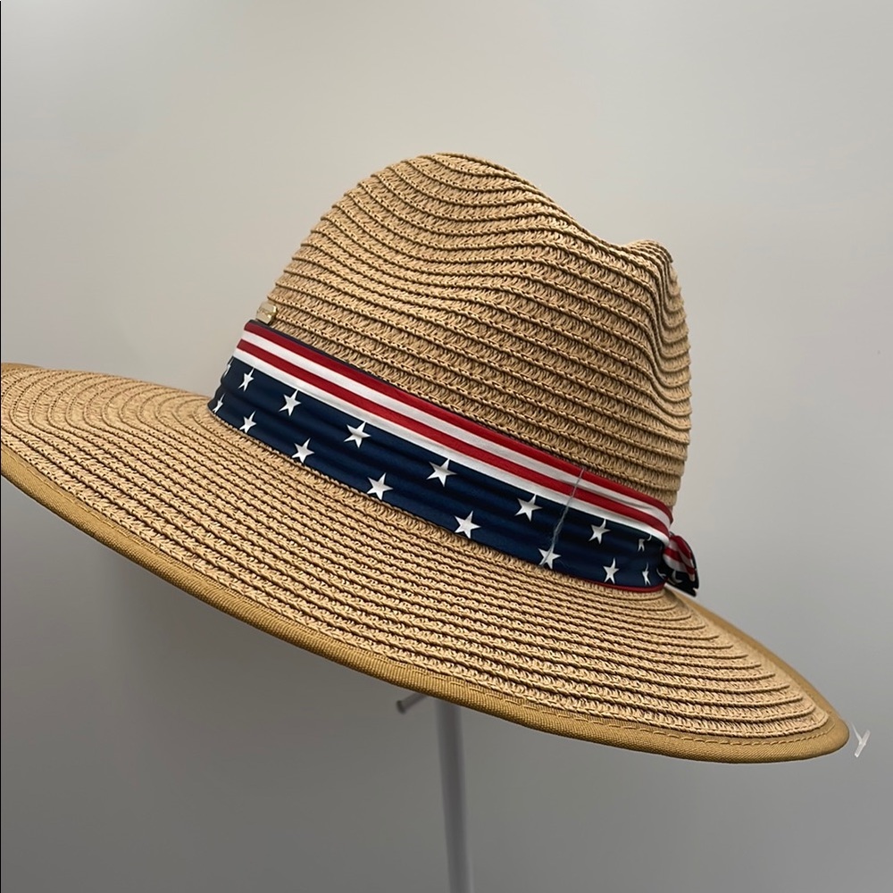 Steve Madden Stylish Tan Straw Hat with Ribbon - Picture 3 of 6